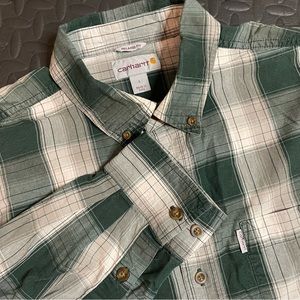 Carhartt Men’s Long Sleeve Button Up Relaxed Fit Shirt Green Plaid Large